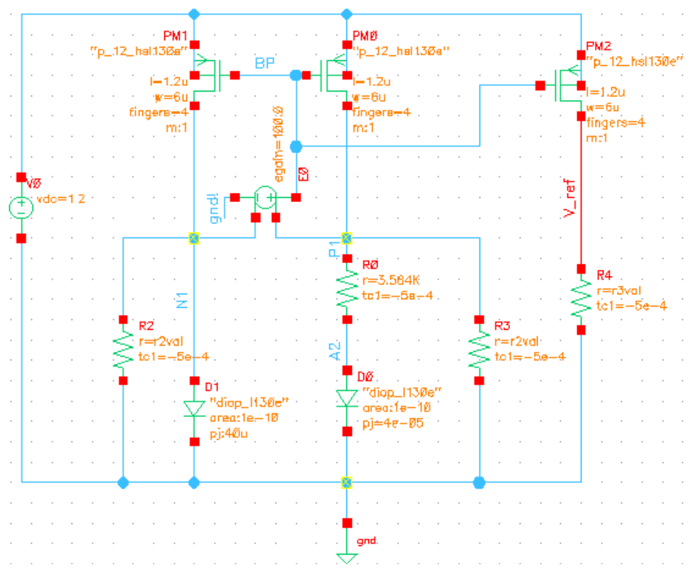 Band-gap reference schematic in Cadence Virtuoso